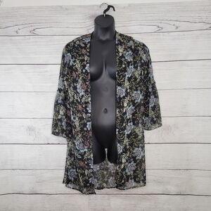 American Eagle Outfitters Black Floral Kimono Duster Sz XS/Sm